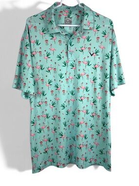 Callaway Opti-Dry Performance Golf Polo Shirt Green Pink Flamingo BBQ Size L